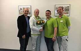 (v.li.) Geschäftsführer Christian Meise, Bandagist Dirk Didden, Betriebsleiter Stefan Frisch und Leiter der Orthopädietechnik Markus Malcher Ein Job fürs Leben