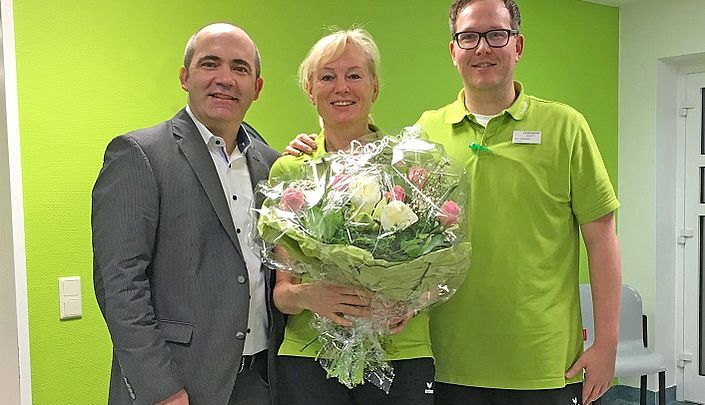 (v.li.)  Geschäftsführer Christian Meise, Physiotherapeutin Dorota Reschke und Standortleiter Marco Ackerschott.
